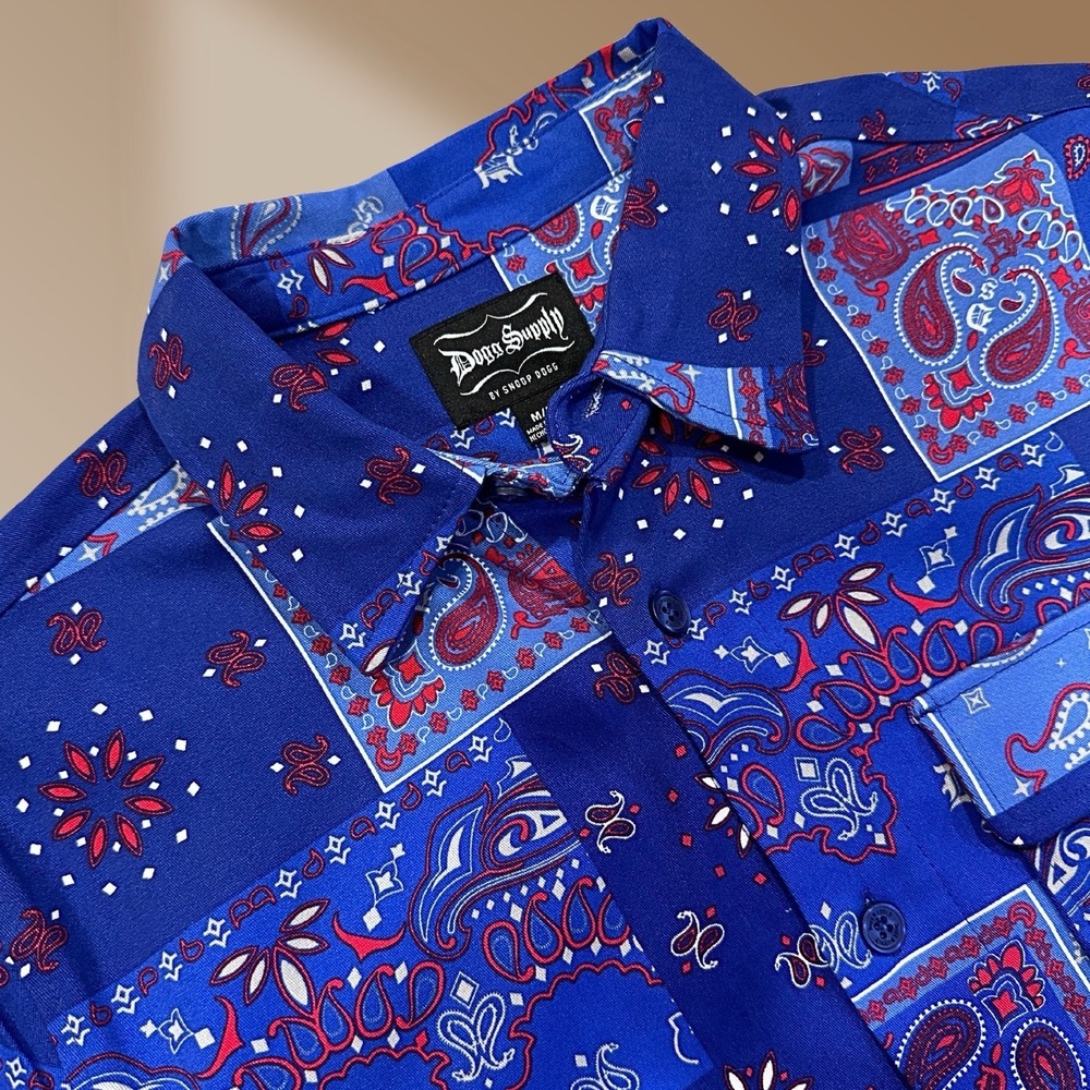 Dog Supply Men's Size Med Red White Blue Paisley Button Down Shirt NWOT